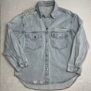 Veveret Womens 2XL Distressed Light Wash‎ Denim Shirt Button Down Top VJ70186PL